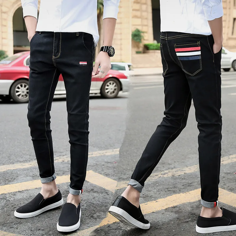 

Men Stretchy Ripped Skinny Biker Jeans 2019 Spring Summer Hiphop High Quality Slim Fit Ankle Length Denim Pants Plus Size