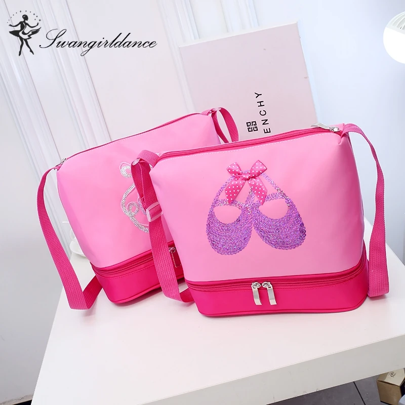 Girls Pink Ballet Bag Pointe Shoes Paillette Embroidery Cute Dance Bags
