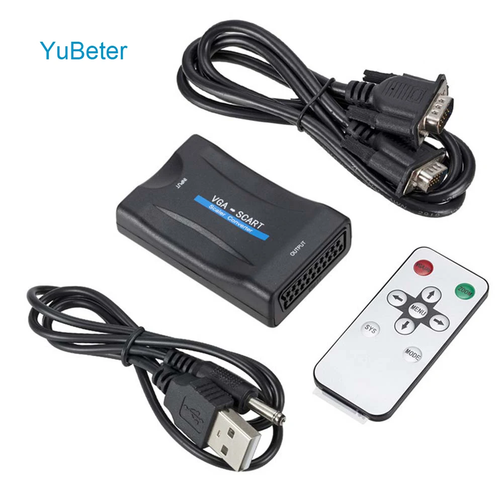 

YuBeter VGA to Scart Converter Video Audio AV Signal Adapter Receiver for VHS CRT VCR TV DVD With US/EU/AU/UK Power Plug