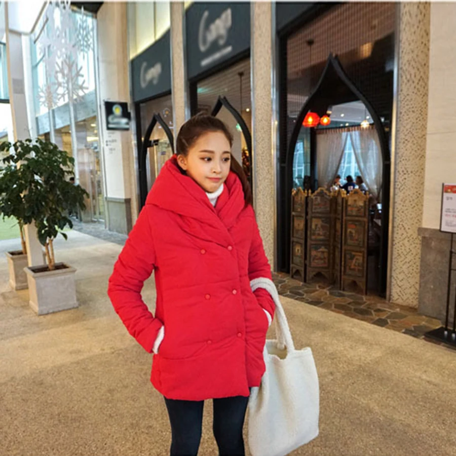 

Womens Short Cotton Coats Hooded Double-Breasted Long-Sleeved Solid Color Slim Slimming Winter Fashion Casual New Women Coats