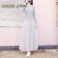 Jocoo Jolee Новое Элегантное вязаное платье-свитер женское повседневное осенне-зимнее Сетчатое платье средней длины в стиле пэчворк вечерние платья