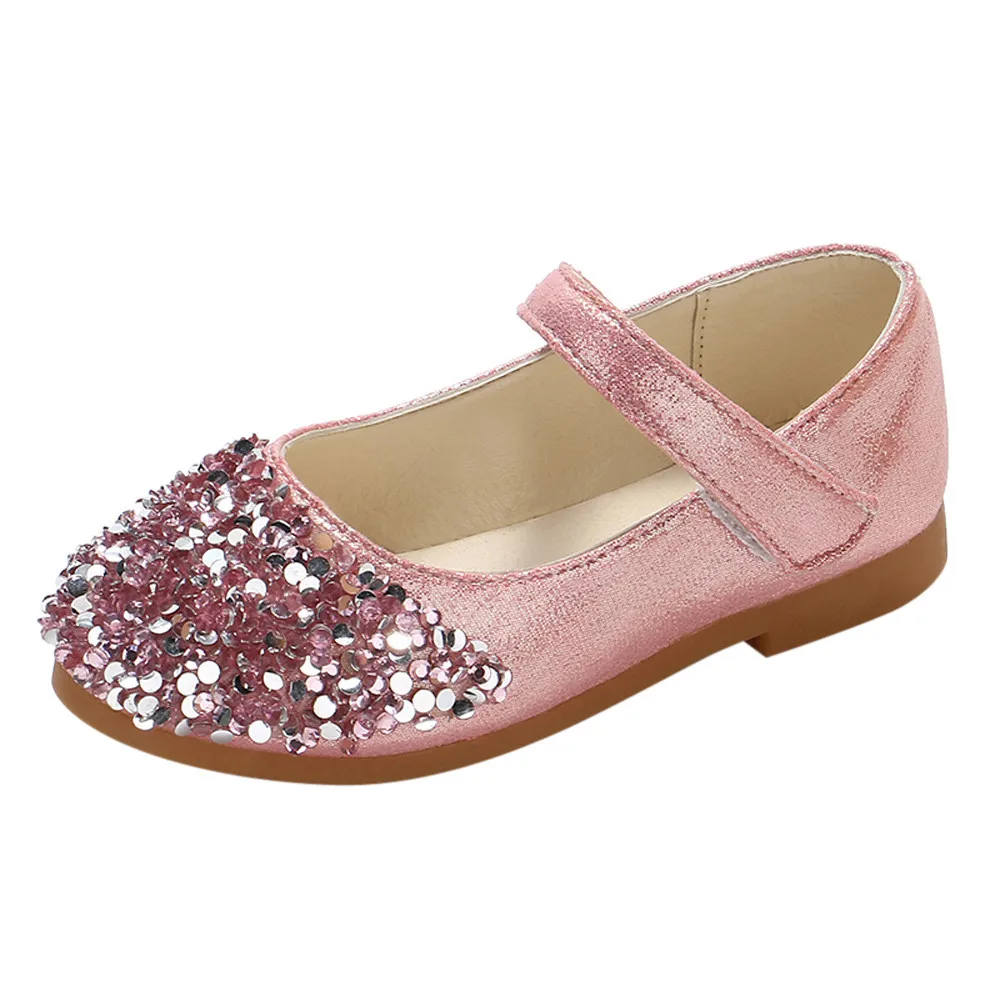 Обувь для новорожденных девочек; кожаные тонкие туфли принцессы с кристаллами; вечерние детские туфли для принцессы; нескользящая подошва для маленьких детей