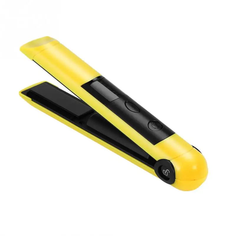Цвет: желтый 3 Colors Mini Rechargeable Cordless Hair Curler Straightener Flat Ironing Beauty Styling Tool - Цвет: Цвет: желтый