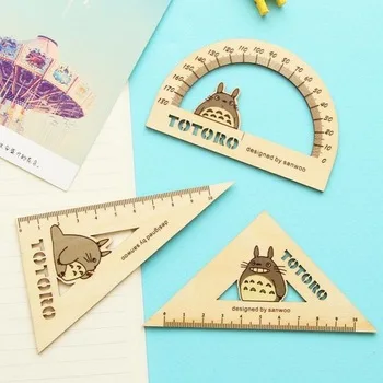 3PCS/set per lot Japan Totoro design Hollow Straight Ruler+Protractor+Wooden Ruler/Cartoon Stationery office school supplies