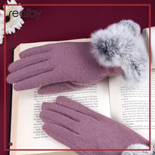 REALBY зимние экранные перчатки женские теплые руки кроличьи наручные элегантные кашемировые шерстяные перчатки варежки Guantes Femme Mujer luvas 33145