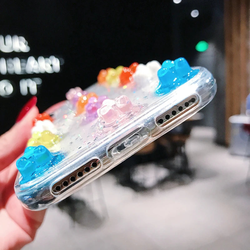 Милые 3D Gummy Bear яркие блестящие мягкие чехлы для телефонов для iPhone X XR XS MAX 7 8 6S plus чехол для samsung galaxy S8 S9 S10 Note