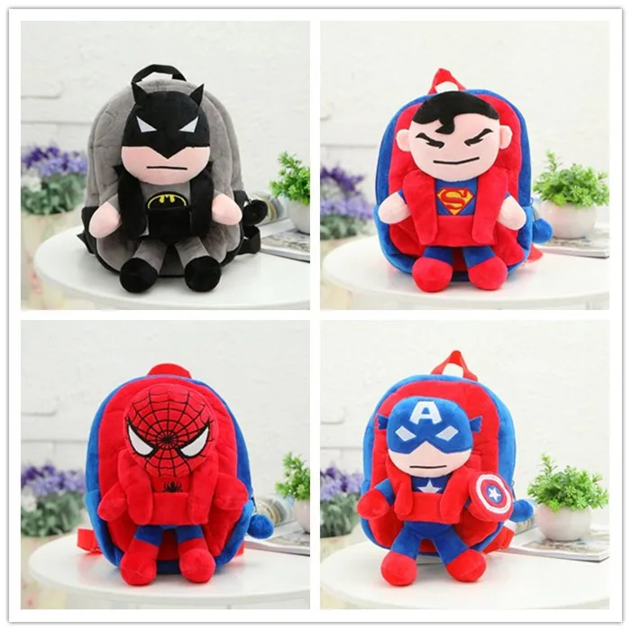 

kawaii hot 3D Revenge The League Spider Man Superman Batman The Captain Children Plush Bags Boy Backpack Soft Toys For Gifts