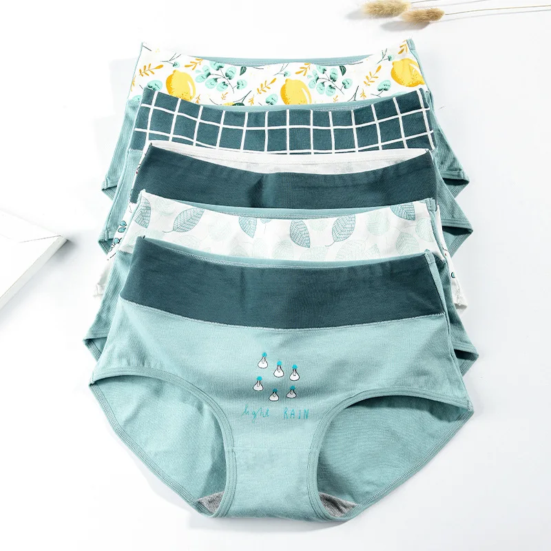 

5pcs/lot Women High Waisted Briefs Cotton Prints Underwear Seamless Fashionable Women's Panties Large Size XL Ladies Lingerie