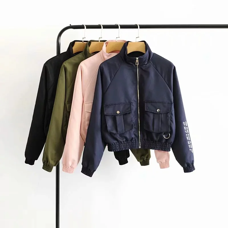 

2019 European and American Women's Jacket Long Sleeve Jacket in Autumn cropped jacket