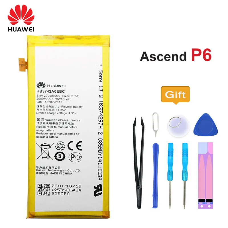 100% Оригинальный аккумулятор Huawei HB3742A0EBC для Ascend P6 G6 G621 TL00 G620 C8817D H30 C00 2000mAh |