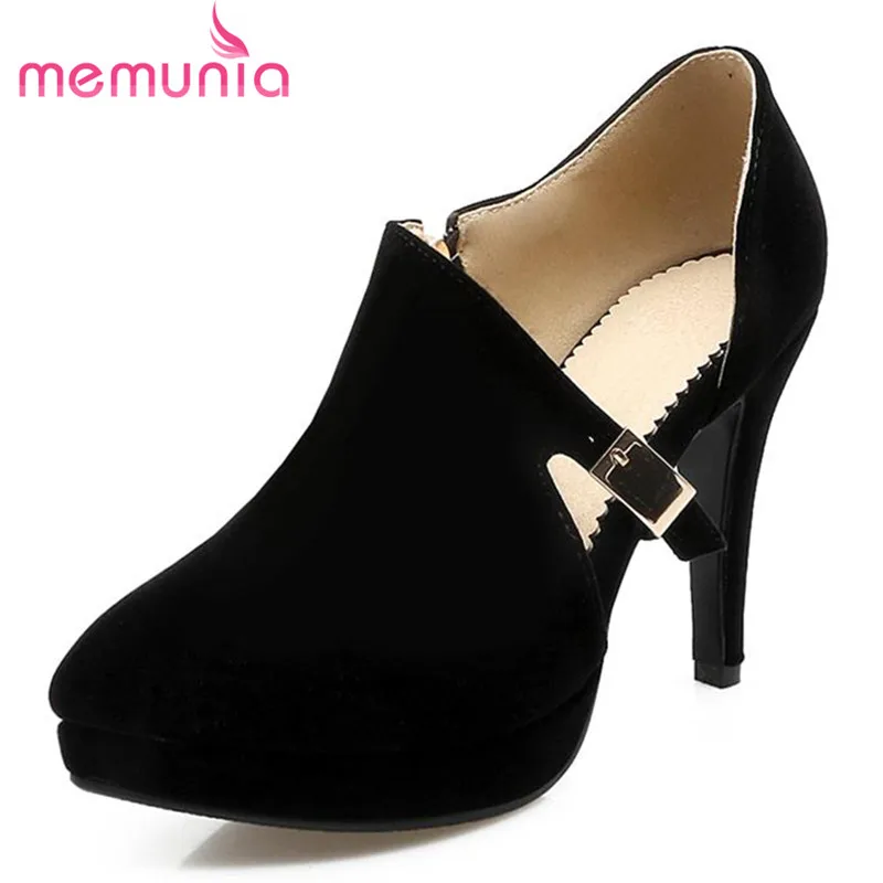 

MEMUNIA 2017 Zipper flock buckle single shoes solid pointed toe platform high heels shoes party big size 33-43 women pumps