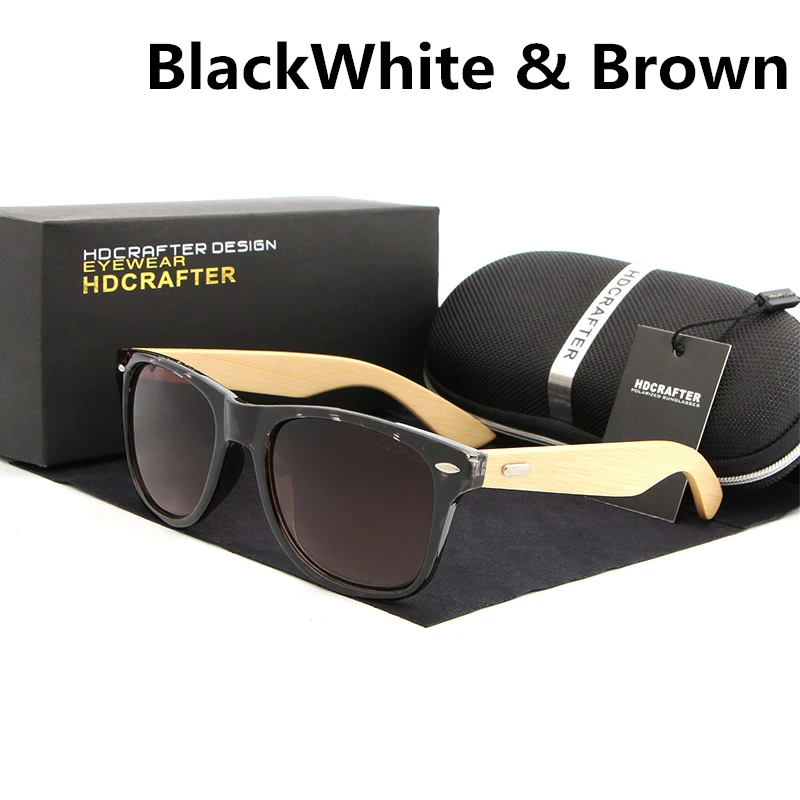BlackWhite Brown HDCRAFTER ретро мужские солнцезащитные очки, дерево бамбуковые солнцезащитные очки для женщин фирменный дизайн деревянные очки солнцезащитные очки 16 цветов на выбор - Цвет линз: BlackWhite Brown