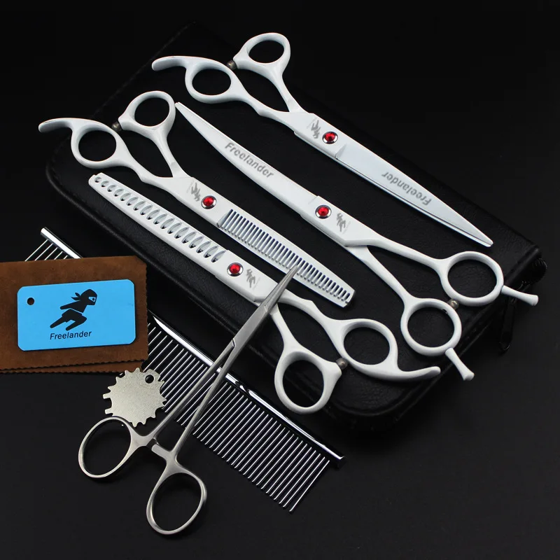 

White Pet scissors sets,Dog geooming Scissor Straight & Thinning & Curved Scissor ,Free shipping