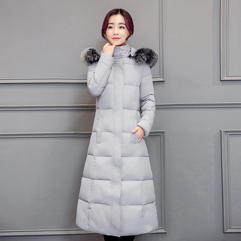 Faux 2017 Slim Col Parka Veste Noir army Vestes Chaud De Fourrure Green Capuchon Femmes Épais Long Coton Parkas gris Manteau À Outwear D'hiver Hiver Ac288 vErPqxwv