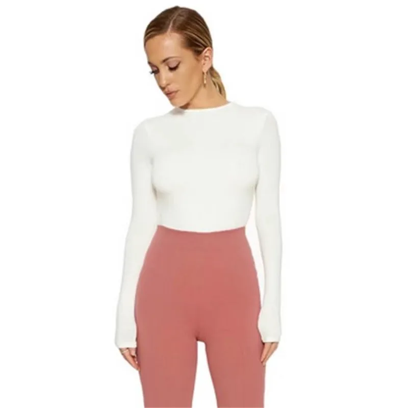 Women O Neck Full Sleeve Autumn Women Sheath Jumpsuits Solid Color Sexy Women Bodysuits Rompers