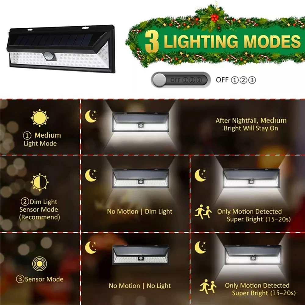 Светодиодный настенный светильник на солнечной батарее с датчиком движения PIR, водонепроницаемый, широкий угол, наружное настенное освещение, садовый разделяемый настенный светильник с 3 режимами