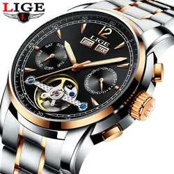 Для мужчин часы роскоши лучший бренд LIGE Tourbillon механические Спортивные часы Для мужчин модные Бизнес автоматические часы Relogio Masculino