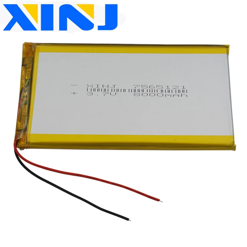 

3.7V 8000mAh 29.6Wh Rechargeable Li-Polymer Li Battery 7565121 For Phone GPS LED PAD MID Portable DVD Power Bank Tablet PC IPTV