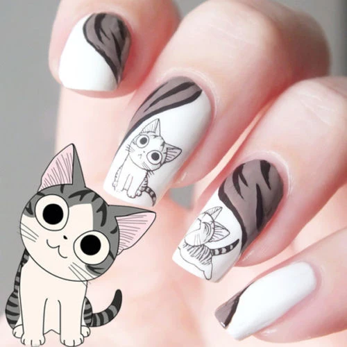 

10 Sheets Happy Cute Cat Pattern Water Decals Transfers Nail Art Salon Decor Stickers Tips DIY Decorations 5WGP 7GSC