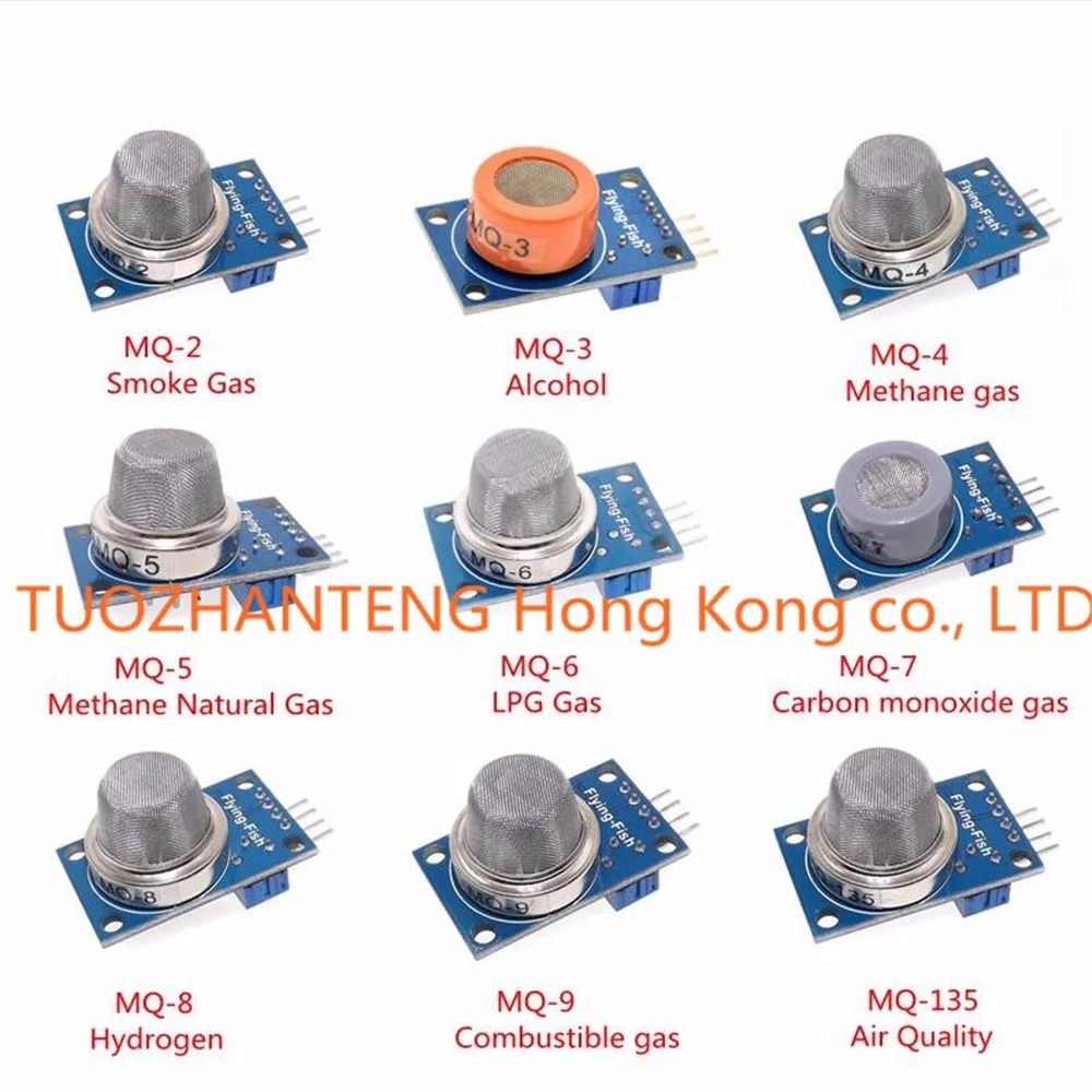 9 ШТ./1 Лот Газоанализаторы Модуль Датчика MQ-2 MQ-3 MQ-4 MQ-5 MQ-6 MQ-7 MQ-8 MQ-9 MQ-135 Датчик Модуль Датчика Газа Starter Kit