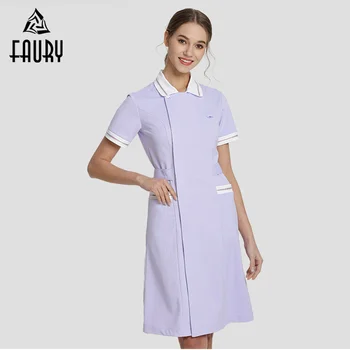 

Hospital Medical Nurses Work Uniforms Summer Short-sleeved Lapel Collar Pharmacy Surgery Beauty Salon Overalls Female Lab Coat