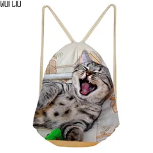 Подгонянная Очаровательная записная книжка полка сонный котенок кошка печать Drawstring сумка женский маленький рюкзак на веревках девушки Cinch сумки для хранения