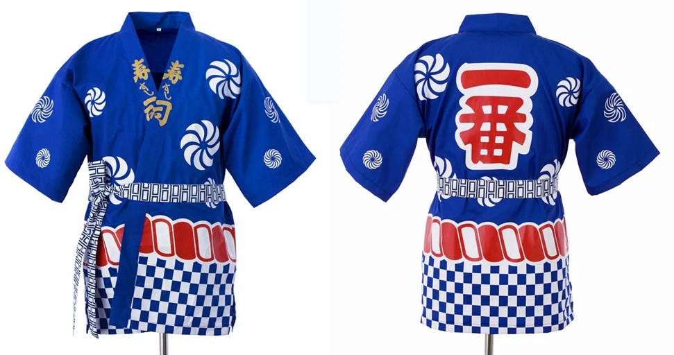 Японская кухня суши Ресторан шеф-повара Униформа Половина рукава кимоно Спецодежда костюм шеф-повара еда кухня Куртка комбинезоны топы - Цвет: Синий