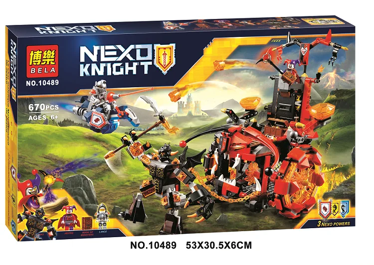 

670pcs New Knights Jestro's Evil Mobile Chariot The War Wagon 10489 Model Building Blocks Toys Nexus Bricks