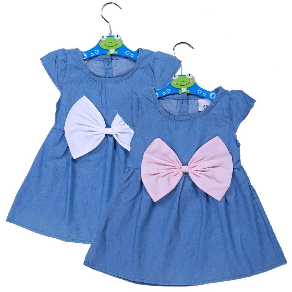 Hooyi Jean Baby Girls Denim Dress Children Onepiece Dress Newborn Dresses Big Bow Bowknot Girl
