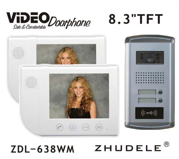 

ZHUDELE 2-apartments intercom system 8.3 inch video door phone ,luxury kit frid camera with ID card unlocking function in stock