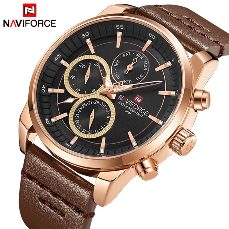

NAVIFORCE Top Luxury Brand Watches Men Fashion Casual Quartz 24 Hours Date Watch Man Leather Waterproof Clock Relogio Masculino
