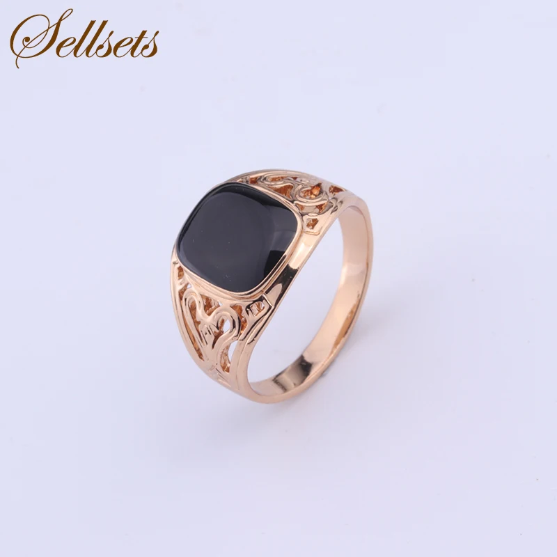 

Sellsets Vintage male Jewelry Gold Color Hollow Out Wedding Ring Fashion Black Enamel Rings For Men Party Gift