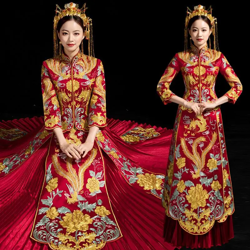 Новинка, классический красный длинный Qipao Suzhou, вышивка, Cheongsam, Свадебный костюм, элегантное женское свадебное платье для невесты, XS-3XL - Цвет: Phoenix A