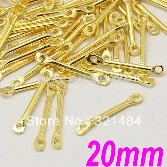 1500pcs 20mm Gold Plated Tone Metal Straight Bar Link Connectors tube