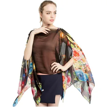 

Women summer capes sexy cover-ups wrap shawls pareo kaftan towel 90x145CM beach wrap floral feather printed chiffon shawl sarong