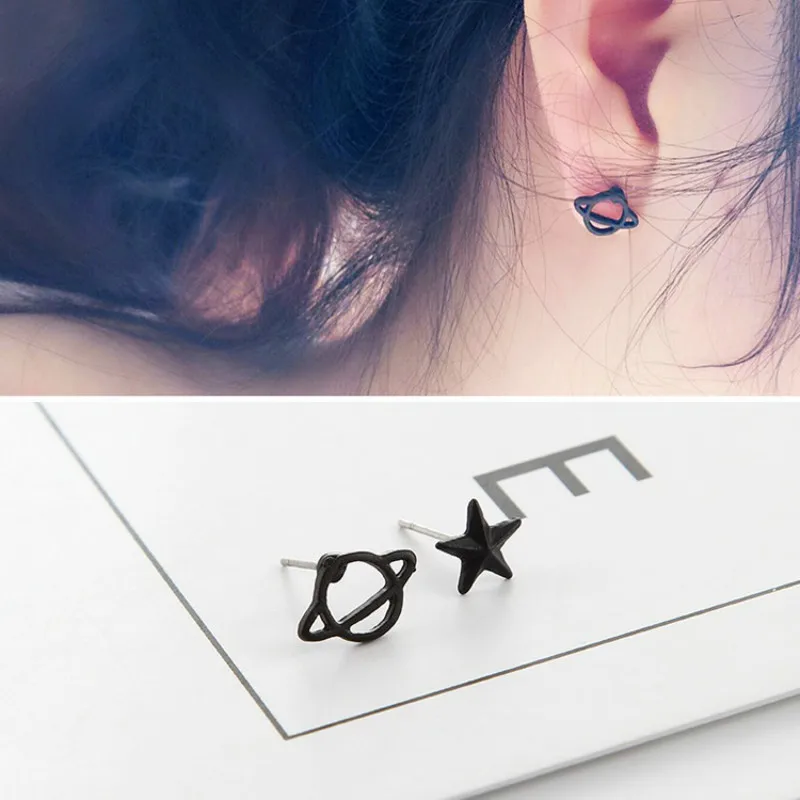 

Hot Sale Wholesale New Style Punk Fashion Gold Silver Plated Simple Bar Star Saturn Earrings Women Girl Ear Stud Fine Jewelry