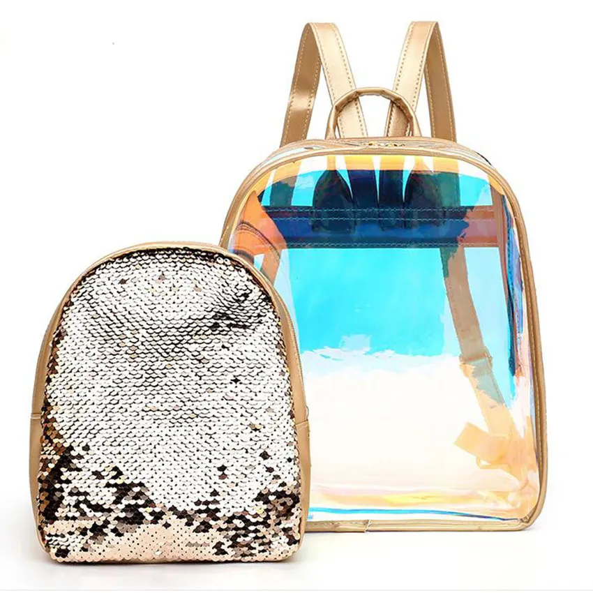 

Women New Korean of the junior high school transparent waterproof bag PVC fashion college students backpack sequins
