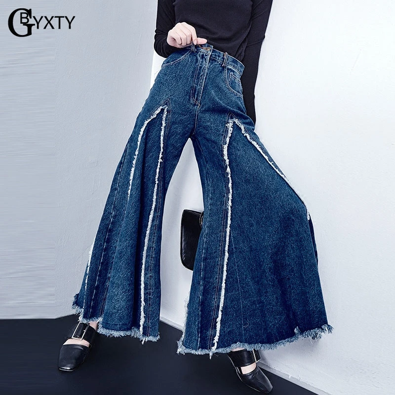 GBYXTY Vintage Wide Leg Pants Women High Waist Tassel Harajuku Jeans ...