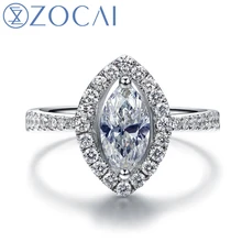 ZOCAI VINTAGE SIDESTONE 1.2 CT NATURAL F-G/ SI MARQQUIS CUT FLOATING HALO DIAMOND RING 18K WHITE GOLD W03264