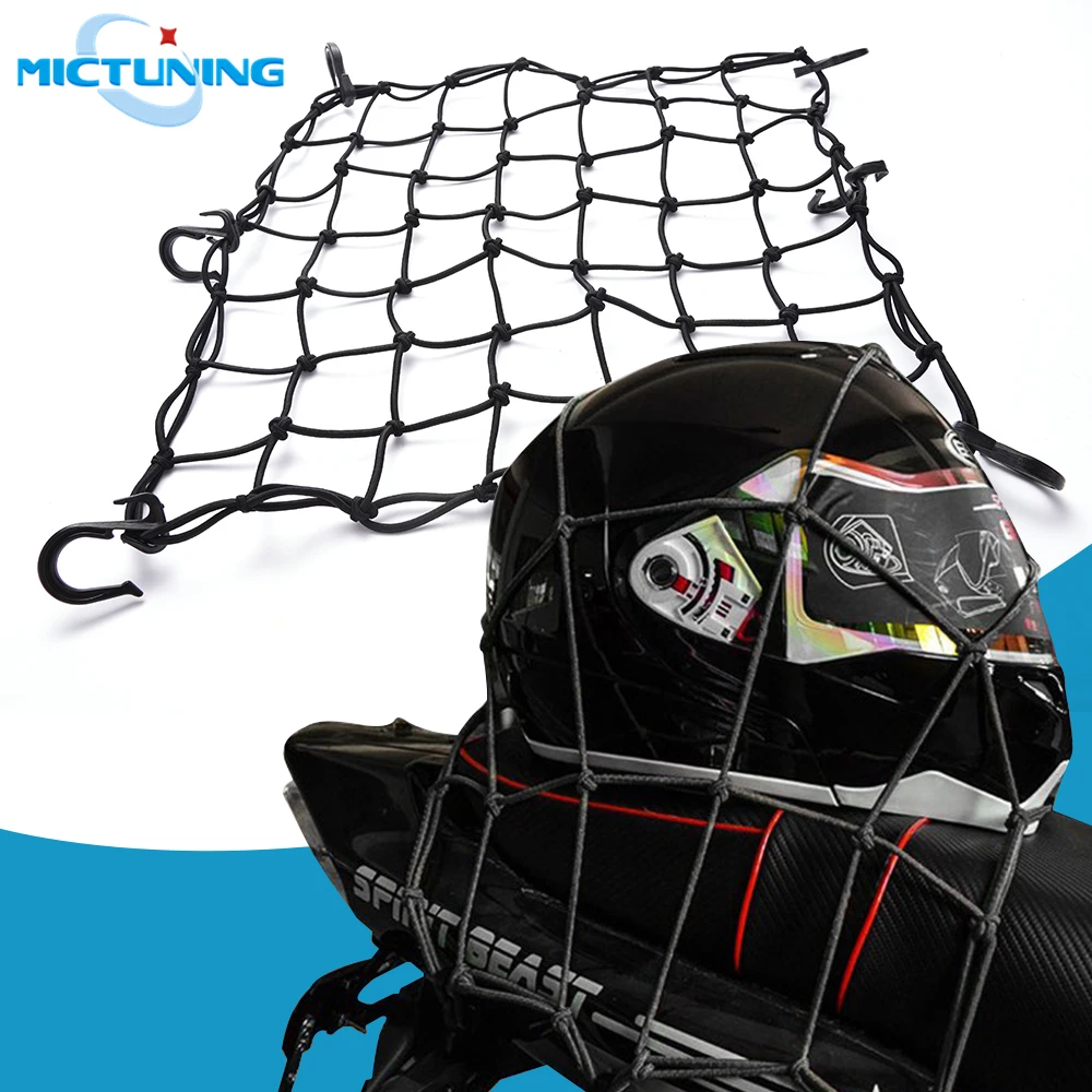 

MICTUNING 30''x30'' Motorcycle Helmet Rope Luggage Storage Bags Organizer Rack Black Net Mesh Bicycle Elastic Cargo Net w/ Hooks