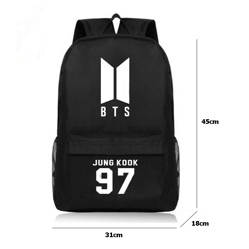 BTS adolescente Mochila coreano Bangtan carta impresión niño niña de la escuela mochilas negro libro de viajes bolsa bolso del ordenador portátil Mochila BP0262 BTS adolescente Mochila coreano Bangtan carta impresión niño niña de la escuela mochilas negro libro de viajes bolsa bolso del ordenador portátil Mochila BP0262