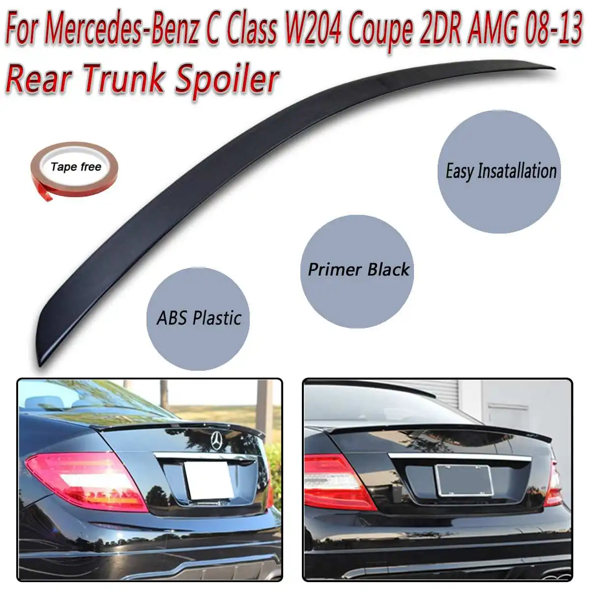 Для MERCEDES C Class W204 4 двери задний багажник спойлер 2008-2013 глянцевый черный ABS внешний задний спойлер