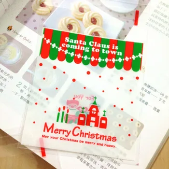 

500pcs Colorful Self-adhesive Merry Christmas Gift Candy Plastic bag Baking for Cookie and Cake Jewelry Packaging Bags BZ200