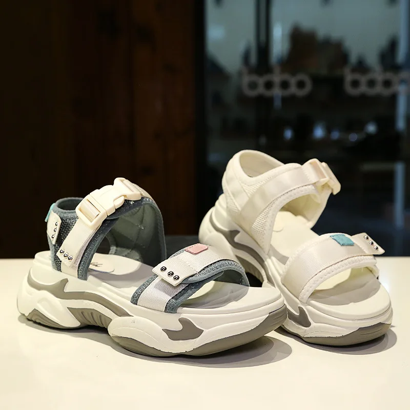 Женские белые сандалии на платформе sandalias mujer бежевые пляжные лето 2019|Боссоножки