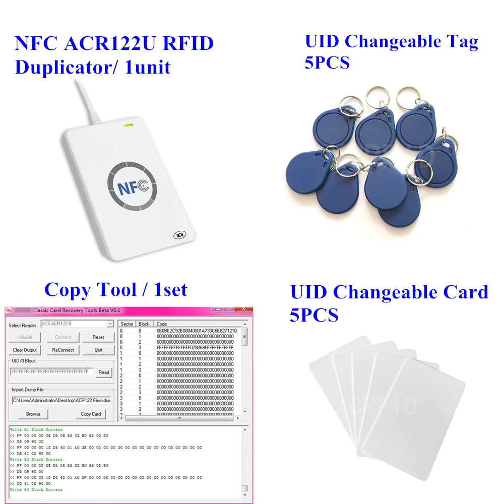 ACR122u NFC считыватель писатель 13,56 МГц RFID Копир Дубликатор+ 5 шт. UID карта+ 5 шт. UID тег+ M-ifare копировальный клон программного обеспечения