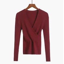 Crop Top Women Knitted Sweater Woman Sexy Deep V-Neck Women Sweaters And Pullovers Korean Long Sleeve Pull Femme Tops