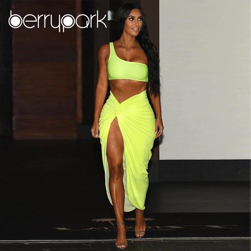 Berrypark Kim Kardashian Sexy Dress Women One Shoulder Draped