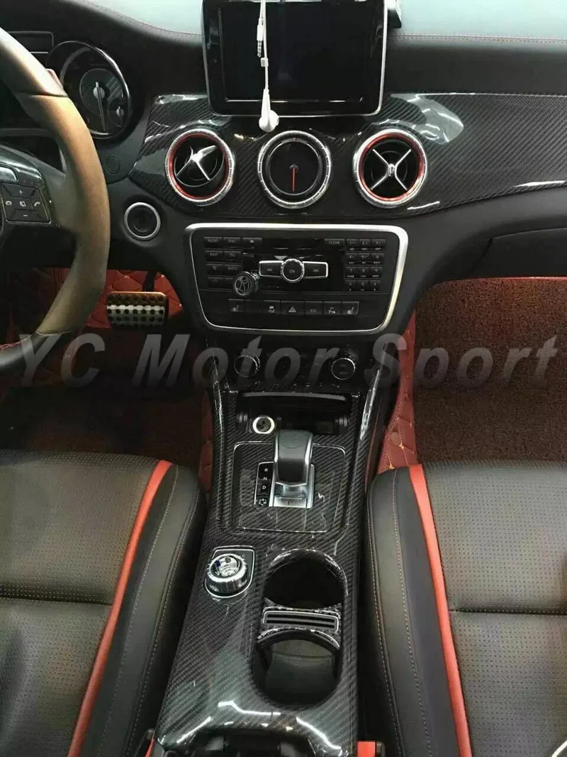 Сухой углеродного волокна, пригодный для 14-16 Мб CLA glk-класс A45 CLA45 GLA45 W176 W117 X156 для леворульных автомобилей, чашки и COMAND Управление обрамляющая панель крышки