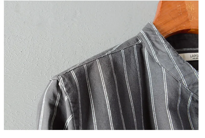 2019 Мужская льняная рубашка в полоску с воротником из хлопка и льна для отдыха, Молодежные рубашки с длинными рукавами