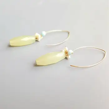 

LiiJi Genuine New Jade Larimar Freshwater Pearl Beads Earrings 925 Sterling Silver Gold Color Hook Handmade Drop Earrings